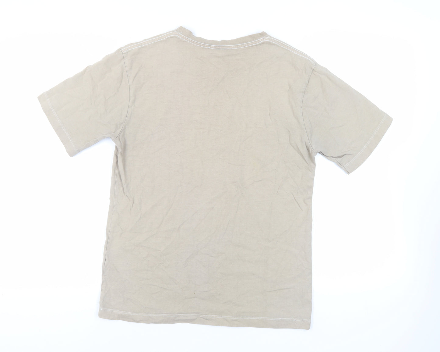 Zara Mens Beige Cotton T-Shirt Size M Crew Neck