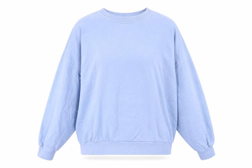 Front view of H&M women’s blue cotton pullover sweatshirt, size M, pullover