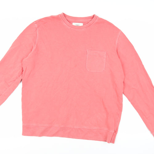 Marks and Spencer Mens Pink Cotton Pullover Sweatshirt Size L - Pocket Detail