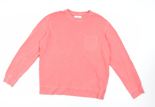 Marks and Spencer Mens Pink Cotton Pullover Sweatshirt Size L - Pocket Detail