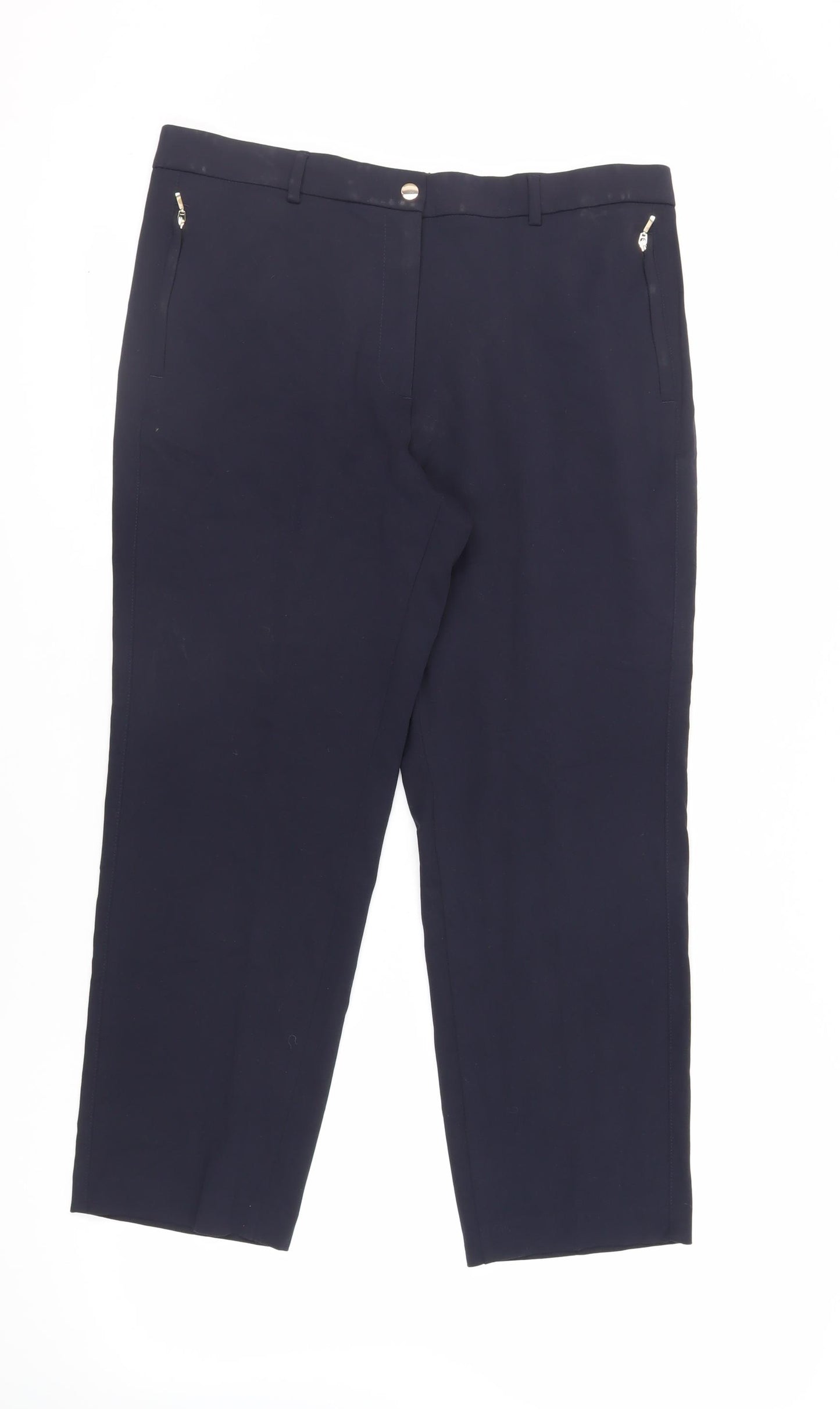 Marks and Spencer Womens Blue Viscose Chino Trousers Size 16 L26 in Regular Zip