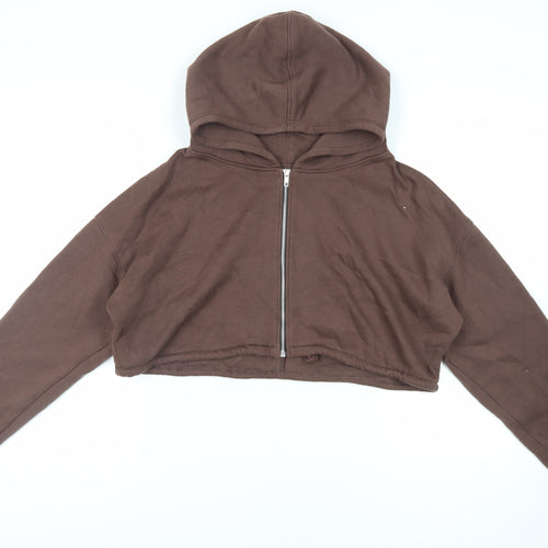 Motel Womens Brown Cotton Full Zip Hoodie Size S Zip - Cropped Oversized