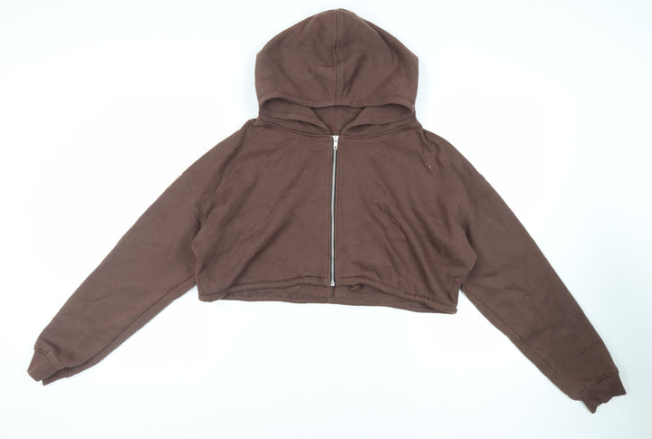 Motel Womens Brown Cotton Full Zip Hoodie Size S Zip - Cropped Oversized