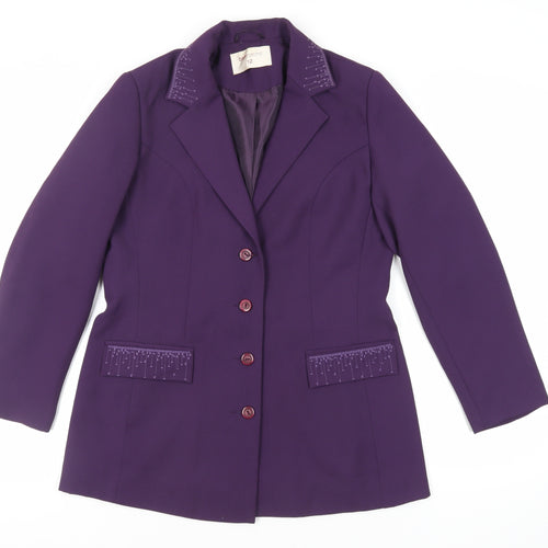 Bonmarché Womens Purple Jacket Blazer Size 12 Button - Embroidered