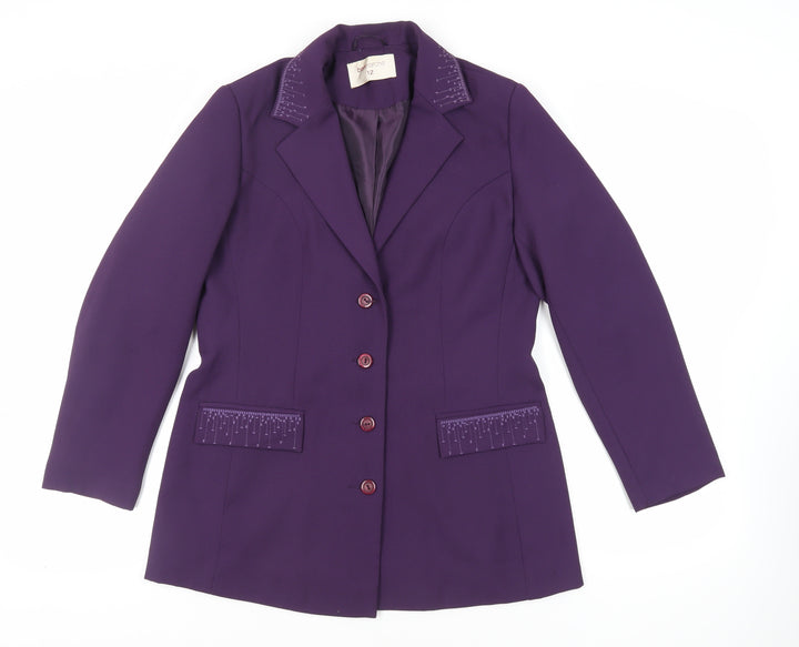 Bonmarché Womens Purple Jacket Blazer Size 12 Button - Embroidered