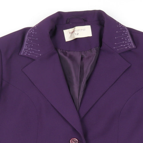 Bonmarché Womens Purple Jacket Blazer Size 12 Button - Embroidered