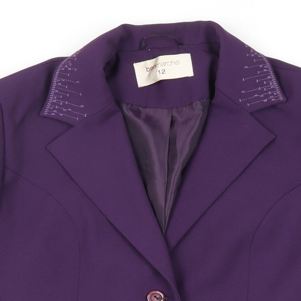 Bonmarché Womens Purple Jacket Blazer Size 12 Button - Embroidered