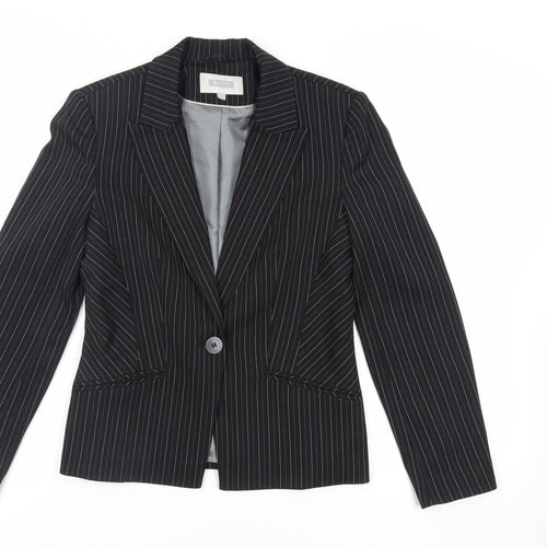 NEXT Womens Black Striped Jacket Blazer Size 10 Button