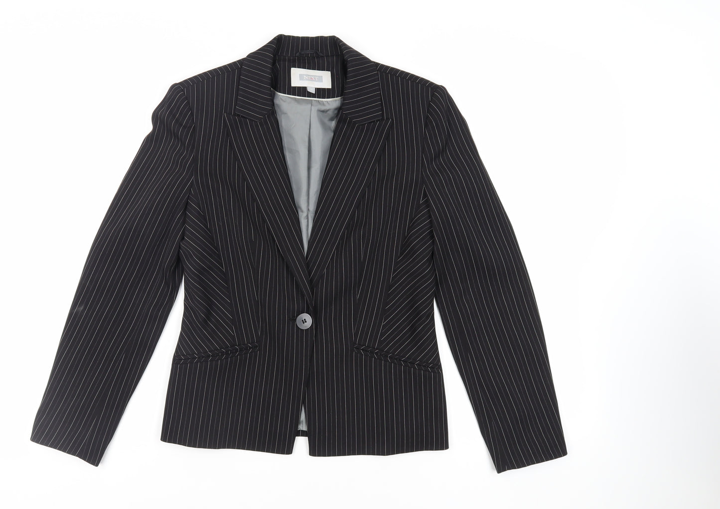 NEXT Womens Black Striped Jacket Blazer Size 10 Button