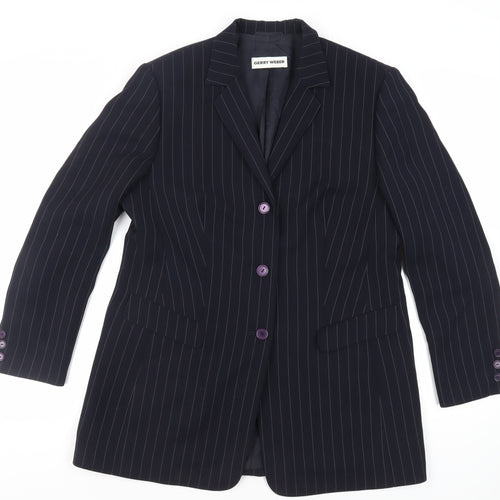 Gerry Weber Womens Blue Striped Jacket Blazer Size 16 Button