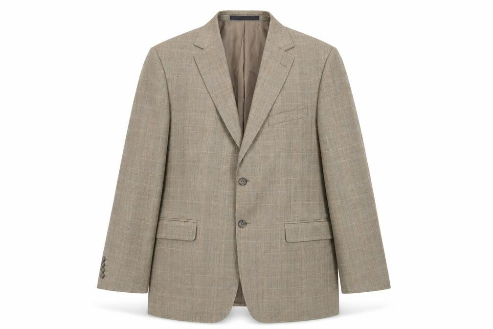 Front view of Marks & Spencer men’s beige wool jacket blazer, size 42, regular