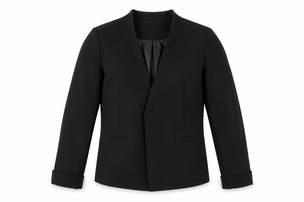 Front view of Next women’s black jacket blazer, size UK 10, - open