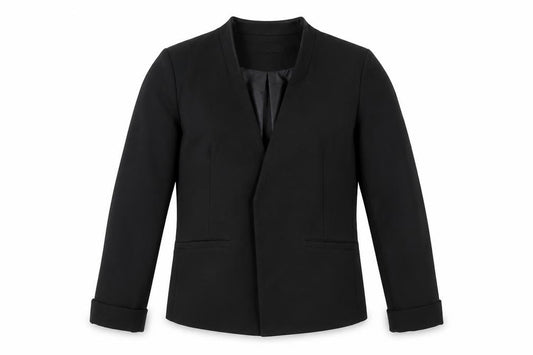 Front view of Next women’s black jacket blazer, size UK 10, - open