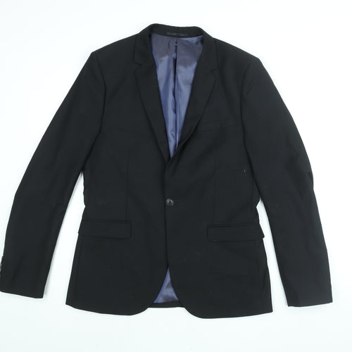 Topman Mens Black Polyester Jacket Suit Jacket Size 40 Regular