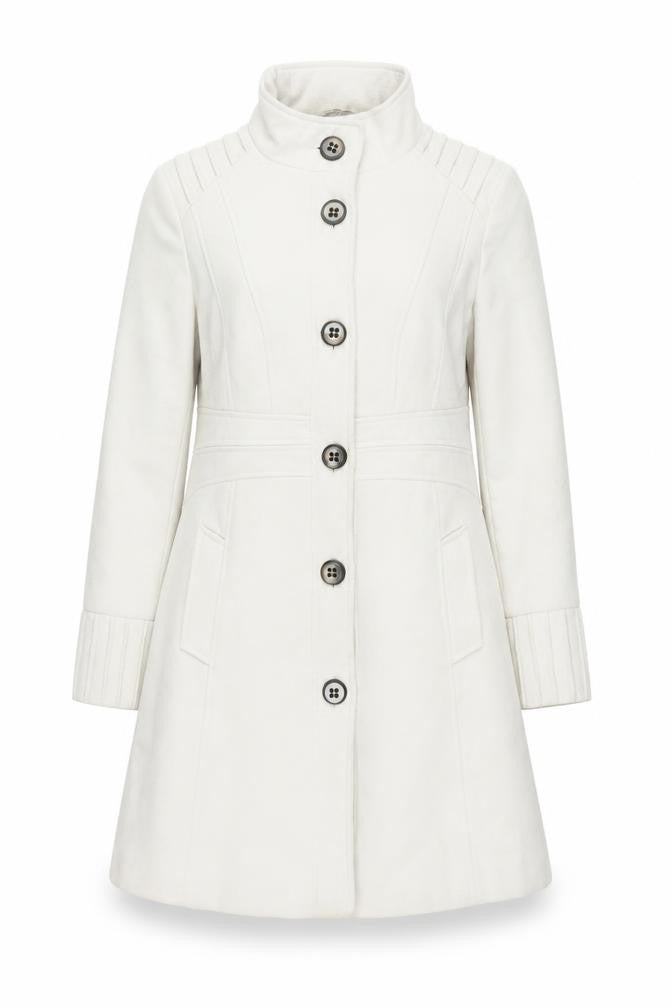 Front view of M&Co women’s grey overcoat coat, size UK 14, button