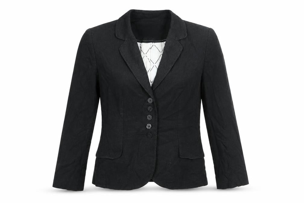 Front view of Marks & Spencer women’s black jacket blazer, size UK 12, button