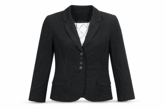 Front view of Marks & Spencer women’s black jacket blazer, size UK 12, button