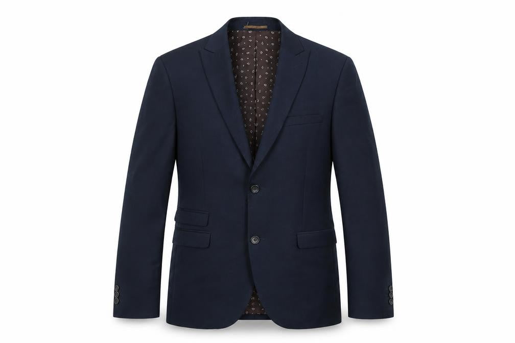 Front view of Next men’s blue polyester jacket suit jacket, size 38, regular