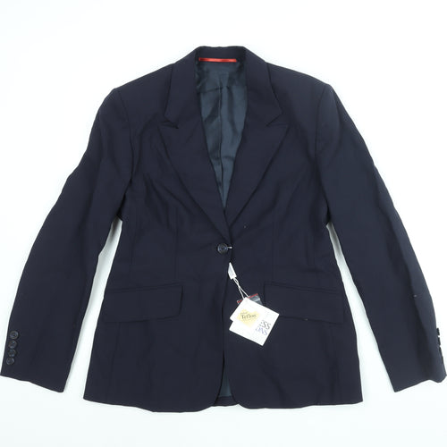Business Solutions Womens Blue Jacket Blazer Size 10 Button