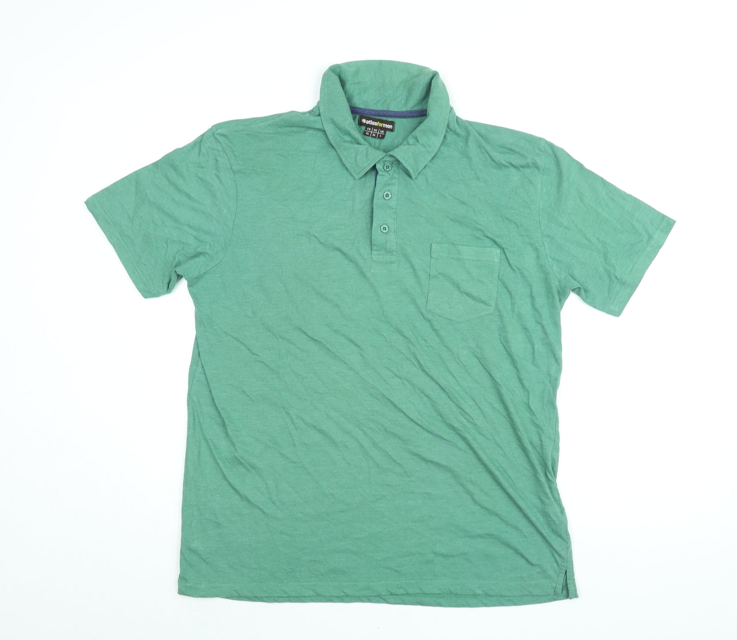 Atlasformen Mens Green Cotton Polo Size L Collared Button