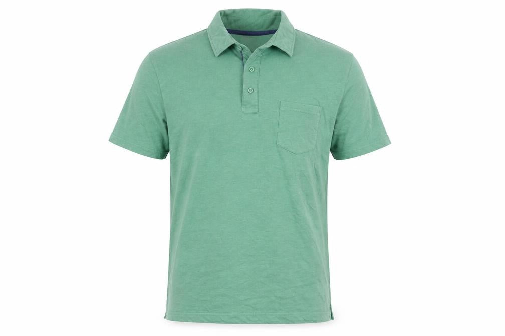 Front view of Atlasformen men’s green cotton polo, size L, collared button