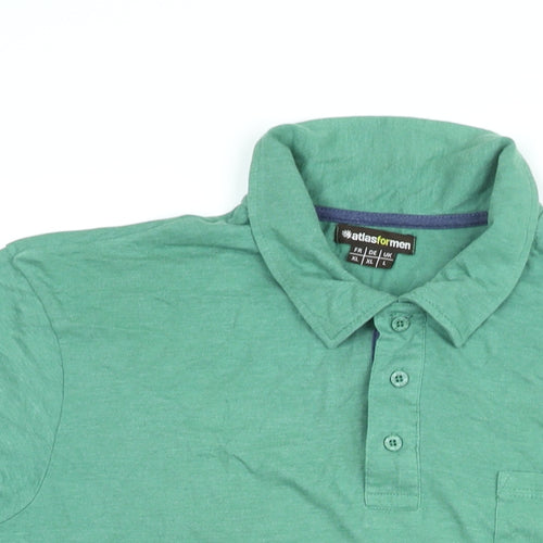 Atlasformen Mens Green Cotton Polo Size L Collared Button