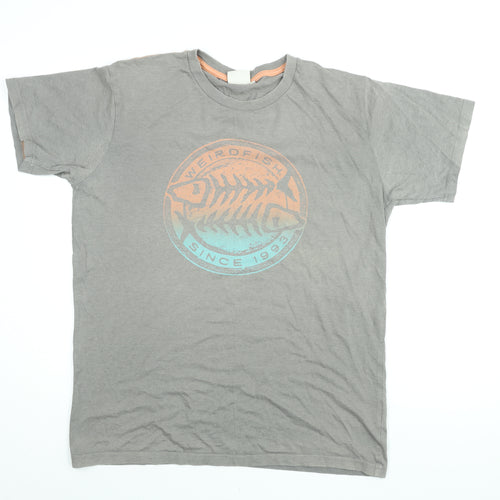 Weird Fish Mens Grey Cotton T-Shirt Size L Round Neck - Weird Fish Logo