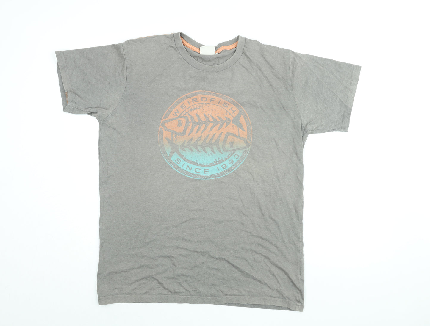 Weird Fish Mens Grey Cotton T-Shirt Size L Round Neck - Weird Fish Logo