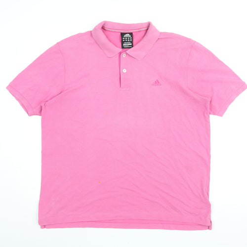 adidas Mens Pink Cotton Polo Size L Collared Button