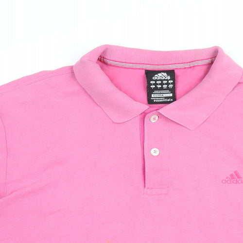 adidas Mens Pink Cotton Polo Size L Collared Button