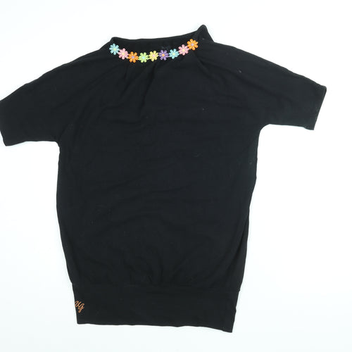 Urban Goddess Womens Black Floral Cotton Basic T-Shirt Size L Round Neck