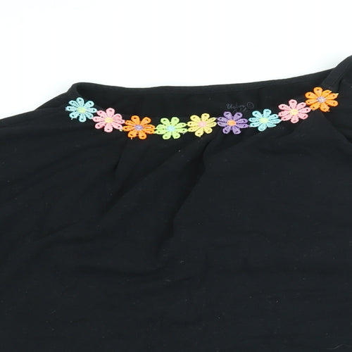 Urban Goddess Womens Black Floral Cotton Basic T-Shirt Size L Round Neck
