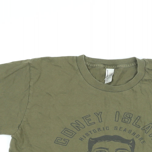 American Apparel Mens Green Cotton T-Shirt Size S Round Neck - Coney Island