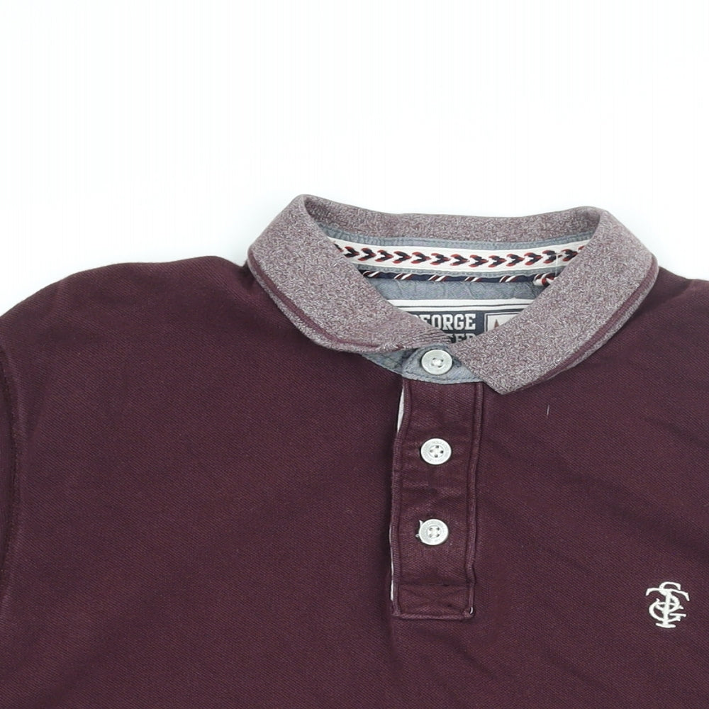 St George by Duffer Mens Red Cotton Polo Size M Collared Button