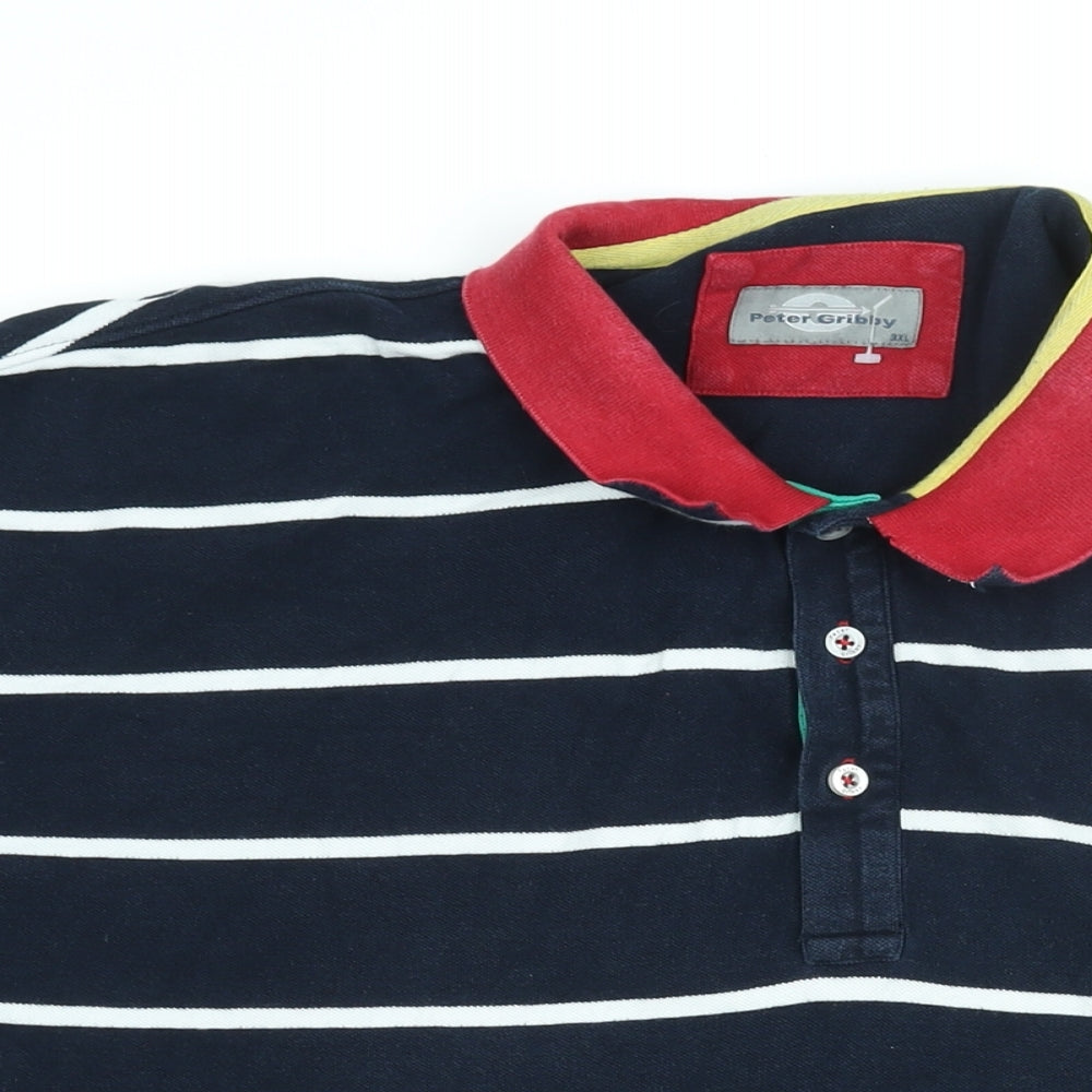 Peter Gribby Mens Blue Striped Cotton Polo Size 3XL Collared Button