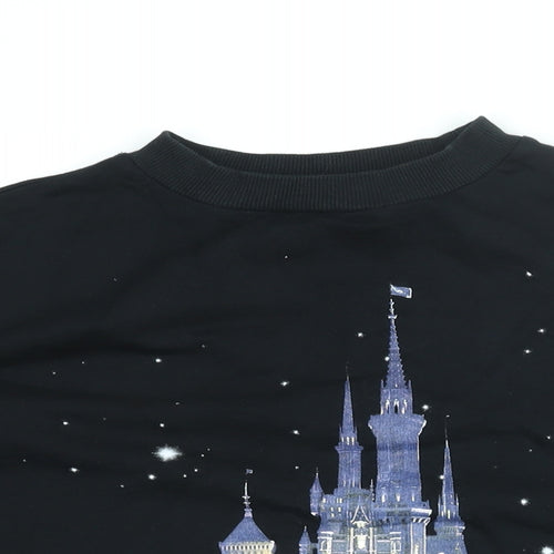 Disney Womens Black Cotton Pullover Sweatshirt Size 10 Pullover - Mesh Sleeves, Disney Castle