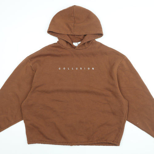 COLLUSION Womens Brown Cotton Pullover Hoodie Size M Pullover