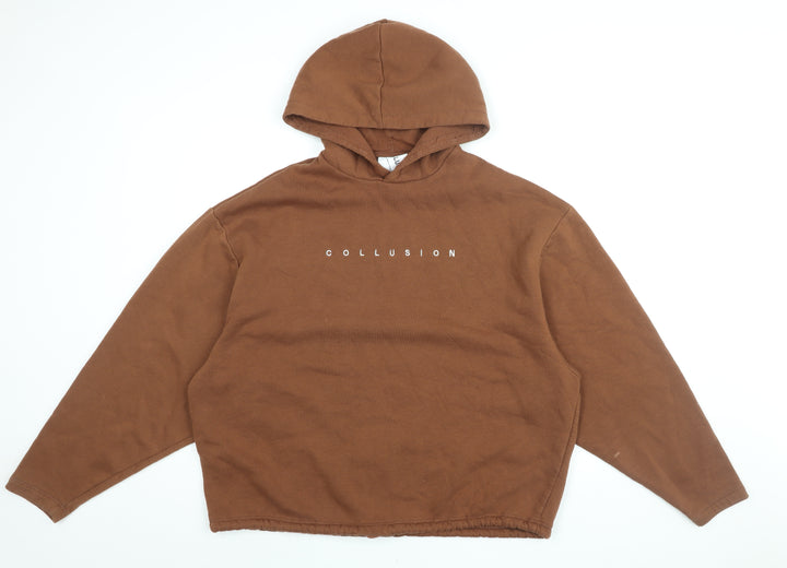 COLLUSION Womens Brown Cotton Pullover Hoodie Size M Pullover