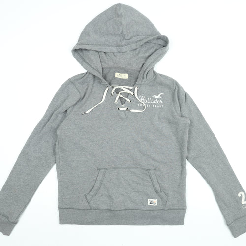 Hollister Womens Grey Cotton Pullover Hoodie Size M Pullover - Hollister logo embroidered