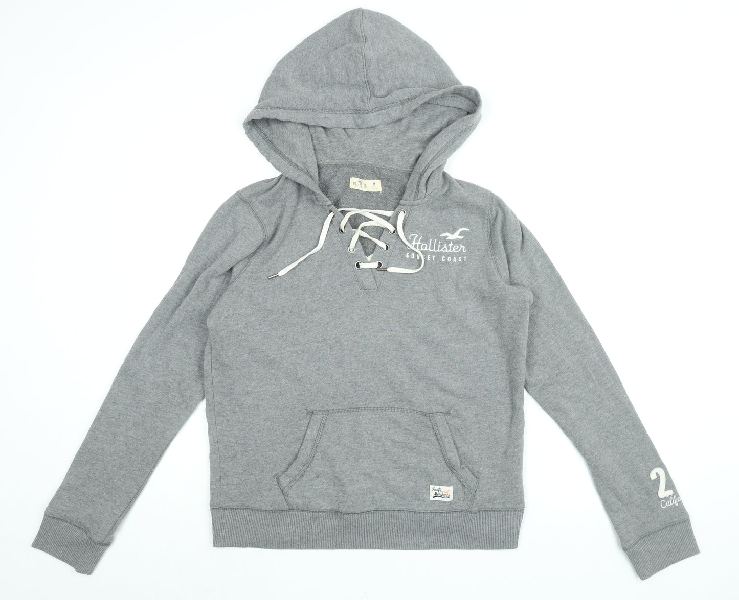 Hollister Womens Grey Cotton Pullover Hoodie Size M Pullover - Hollister logo embroidered