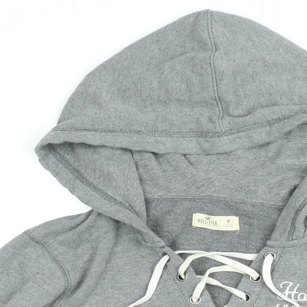 Hollister Womens Grey Cotton Pullover Hoodie Size M Pullover - Hollister logo embroidered