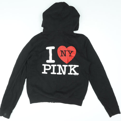 PINK Womens Black Cotton Full Zip Hoodie Size L Zip - I Heart PINK, I Heart NY