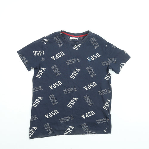 US Polo Assn. Boys Blue Cotton Basic T-Shirt Size 10-11 Years Round Neck Pullover - USPA