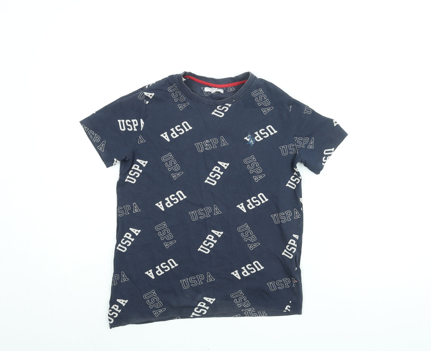 US Polo Assn. Boys Blue Cotton Basic T-Shirt Size 10-11 Years Round Neck Pullover - USPA