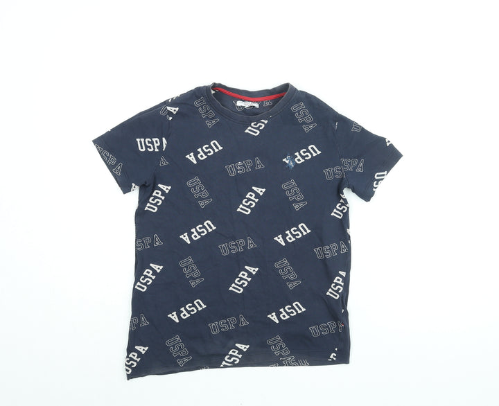 US Polo Assn. Boys Blue Cotton Basic T-Shirt Size 10-11 Years Round Neck Pullover - USPA
