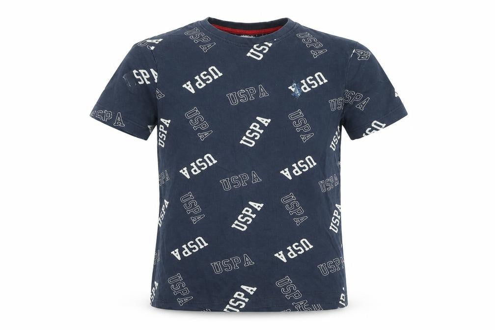 Front view of U.S. Polo Assn. boys’ blue cotton basic t-shirt, size 10-11, years round neck pullover - uspa