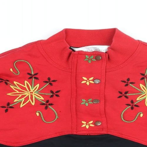 St Michael Womens Black Floral Cotton Pullover Sweatshirt Size 12 Zip - Size 12-14
