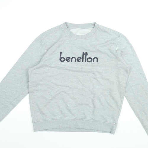 Benetton Mens Grey Cotton Pullover Sweatshirt Size L - Snoopy, Your World My World