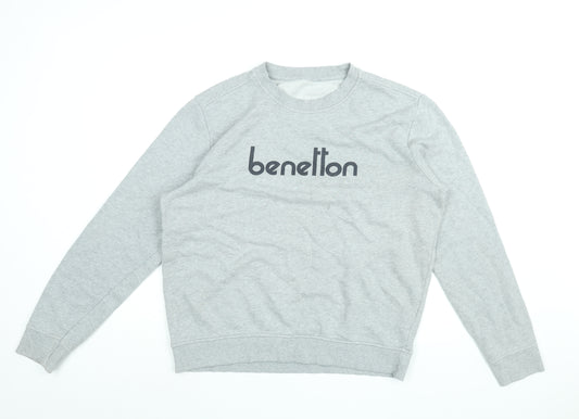 Benetton Mens Grey Cotton Pullover Sweatshirt Size L - Snoopy, Your World My World