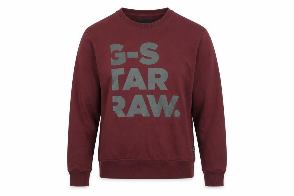 Front view of G-Star RAW men’s red cotton pullover sweatshirt, size M